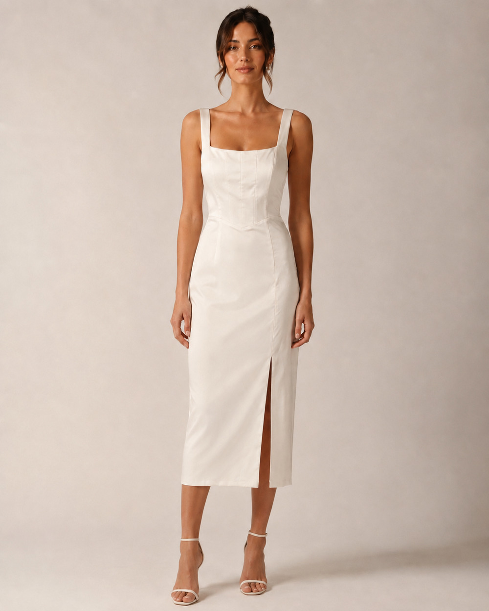 BHLDN Size S Ivory Square Neck Midi Wedding Dress Bridal Reception